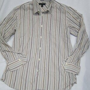 Banana Republic Slim Fit Orange, Brown, Tan, Grey Striped Dress Shirt, sz.16-16½